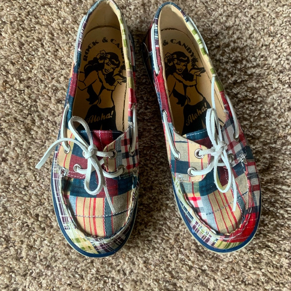 Rock & Candy "Boatie" Plaid Boat Shoe Loafer Womens Size 8 Casual Shoe